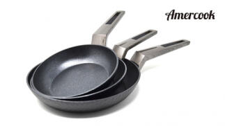 Set 3 sartenes antiadherente reforzado AMERCOOK Black Ice